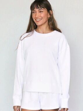 Perfectwhitetee SERENA PIQUE DROP SHOULDER PULLOVER